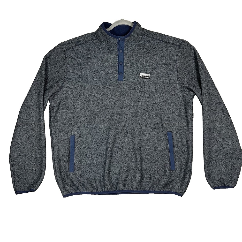 EDDIE BAUER Sweater Knit Fleece‎ Blue Classic Fit Pockets Mens XL Camping Hiking